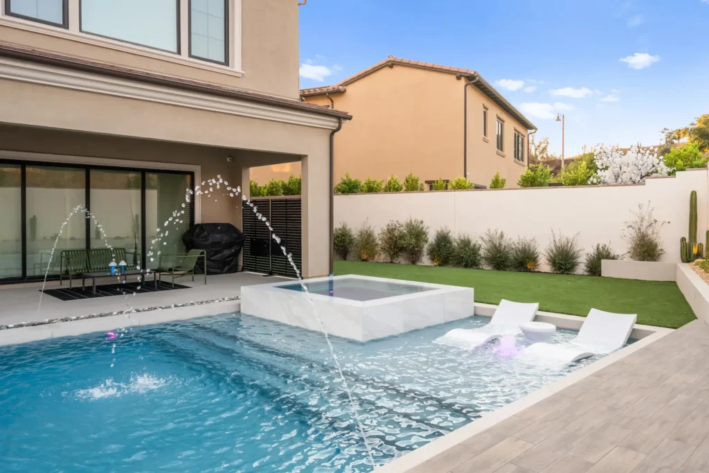 Pool remodel results showing modern finish in Orange County California